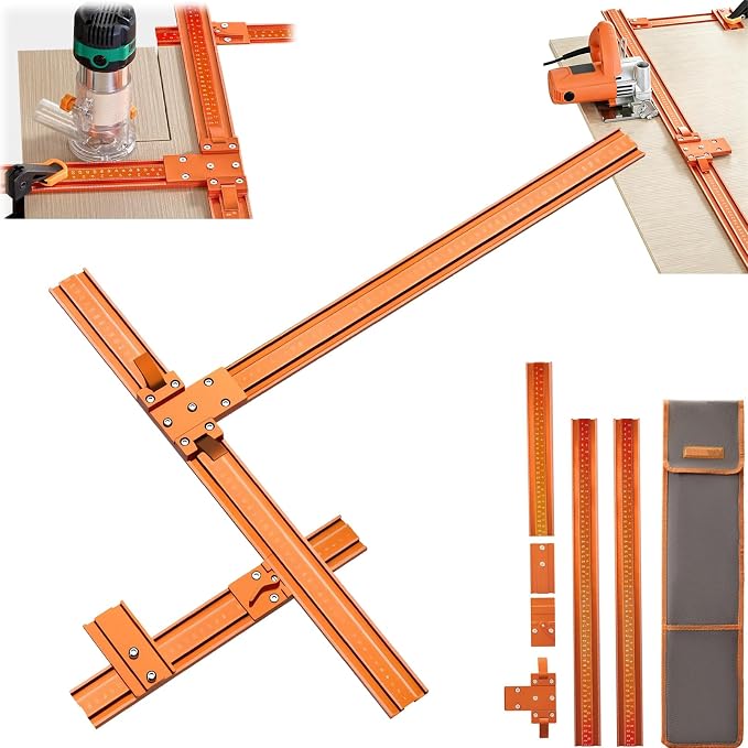 50-Inch Circular Saw Guide Rail Kit, Track Saw Guide for Straight & 90° Cross Cuts, No Special Saw Base Required, Aluminum Alloy Saw Guide Rail for Plywood, MDF and Cabinet Panels