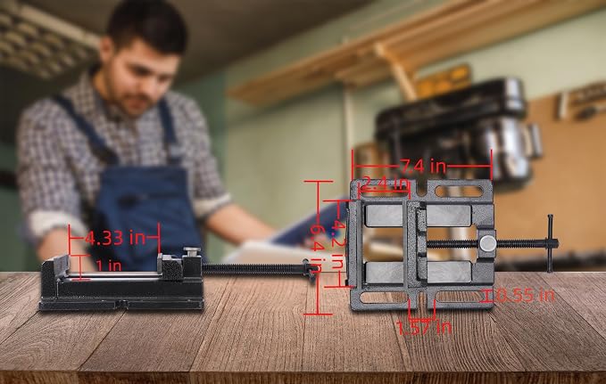 Drill Press Vise,4" Heavy Duty Bench Vise, Bench Clamp Vise，Drill Press Vice with Multi-Groove Vice Jaw Pads and Quick Adjustment Button