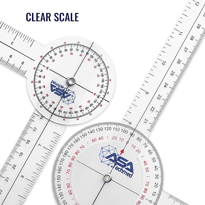 ASA TECHMED 3 Pcs Goniometer Set, 12, 8, 6 Inch Medical Spinal Goniometer Angle Protractor Angle Ruler