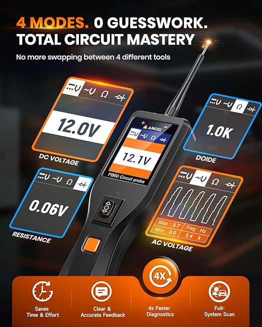 ANCEL PB60 Power Circuit Probe Tester, 12-24V Power Circuit Probe Tool, All-in-One Electrical System Probe with Component Activation, Short Finder, Digital Multimeter Ohmmeter for Cars Trucks RVs ﻿﻿
