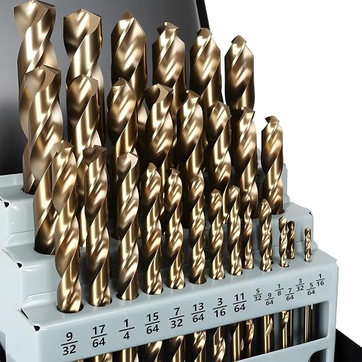 29PCS Cobalt Drill Bit Set M35 Metal Drill Bit Set for Steel 1/16"-1/2" Drill Bits for Hardened Steel Stainless Steel Alloy Steel High Speed Steel with Index Case