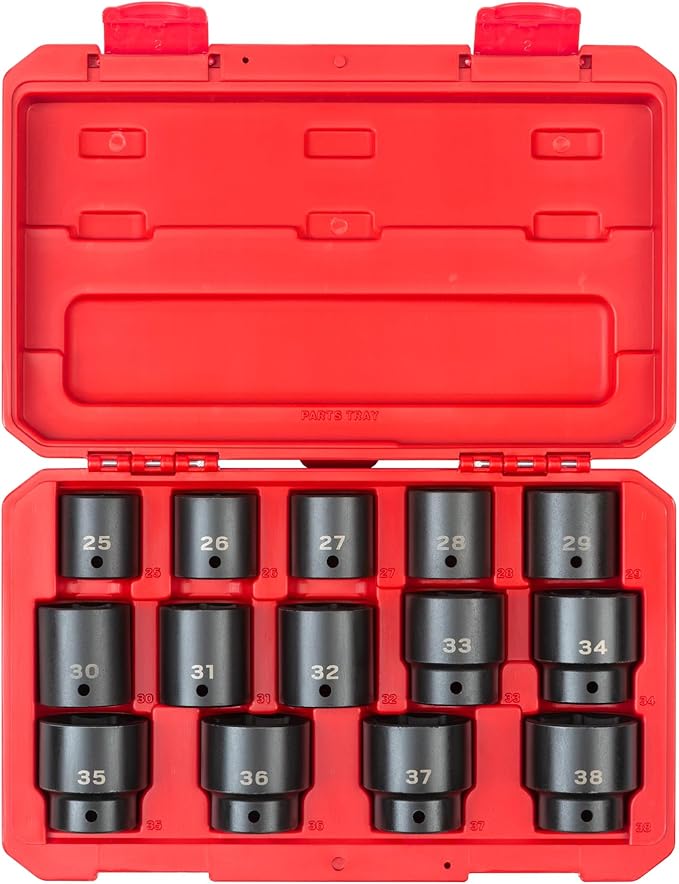 TEKTON 1/2 Inch Drive Impact Socket Set, 14-Piece | SID92325 | (25 - 38 mm), Shallow, 6-Point, Case