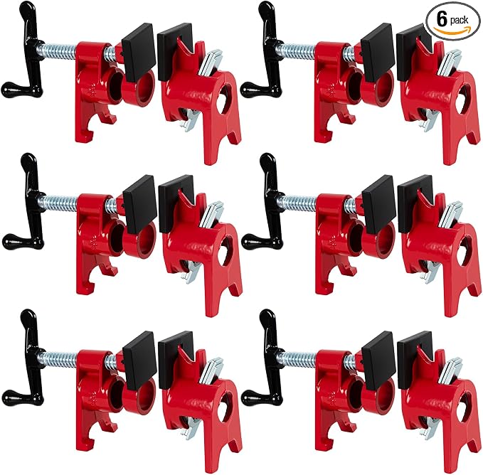 ATPEAM 3/4'' Pipe Clamps for Woodworking Heavy Duty Cast Iron Wood Gluing Pipe Clamp Set for Woodworking, Carpentry, Home Improvement, and DIY Jobs (6)