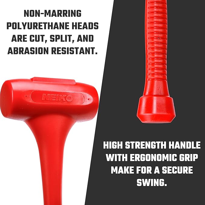 NEIKO 02884B 9 Lb Dead Blow Hammer, 30” Long, Red, Unibody Molded, Ergonomic Textured Handle, Spark and Rebound Resistant, One Piece Steel Core, 3 Inch Head