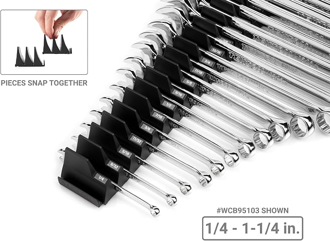 TEKTON Stubby and Standard Combination Wrench Set, 22-Piece | WCB95907 | (1/4 - 3/4 in.), Modular Organizers, Chrome Finish
