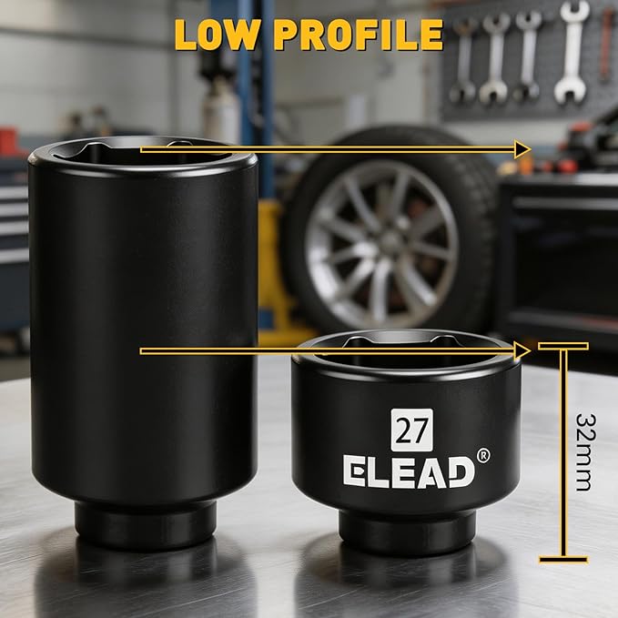 ELEAD 27 mm Oil Filter Socket Wrench, Metric Oil Filter Wrenches, 3/8'' Drive 6-Point Oil-Filter Removal Tool, Low Profile Design for Easy Removal, Chrome Vanadium Steel Oil-Change Tool
