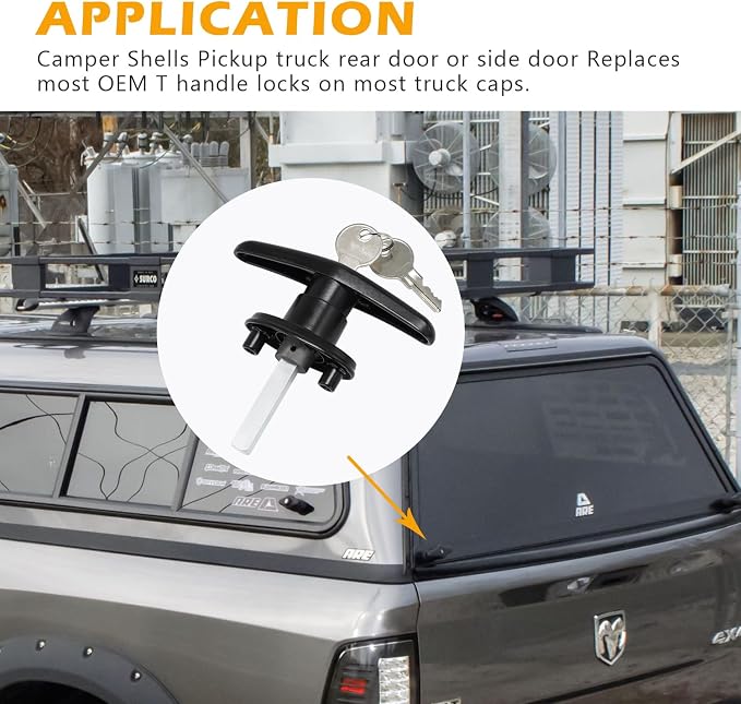 Truck Cap T-Handle Lock Set (Left & Right), Keyed Alike Black Replacement Kit for Camper Shell Topper, Complete Pair (Cam Locks Not Included)