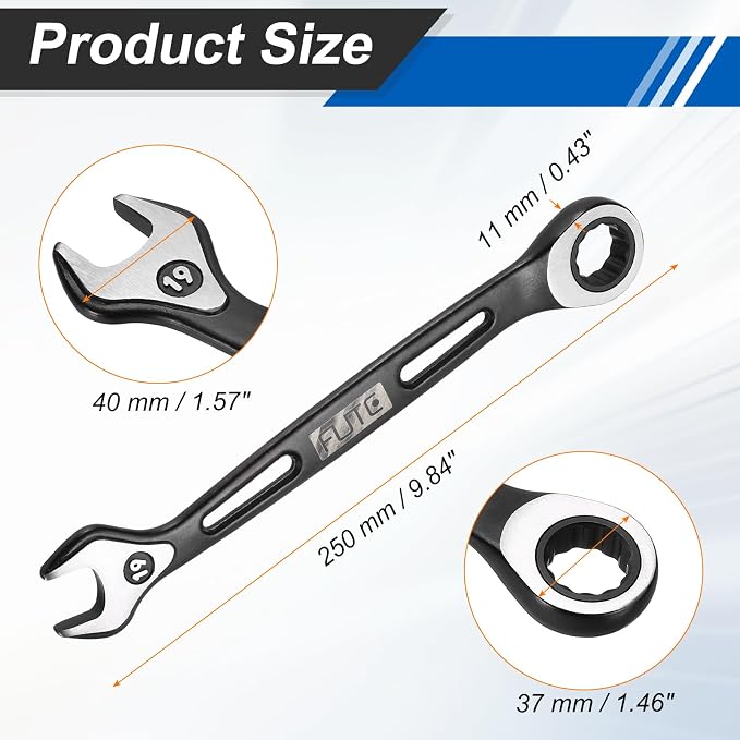 HARFINGTON Ratcheting Combination Wrench 19mm Stubby Wrench Metric High Carbon Steel Double 12-Point Box Open-Ended Ratchet Spanner Tool for Household Garage Workshop Auto Repairs, Black