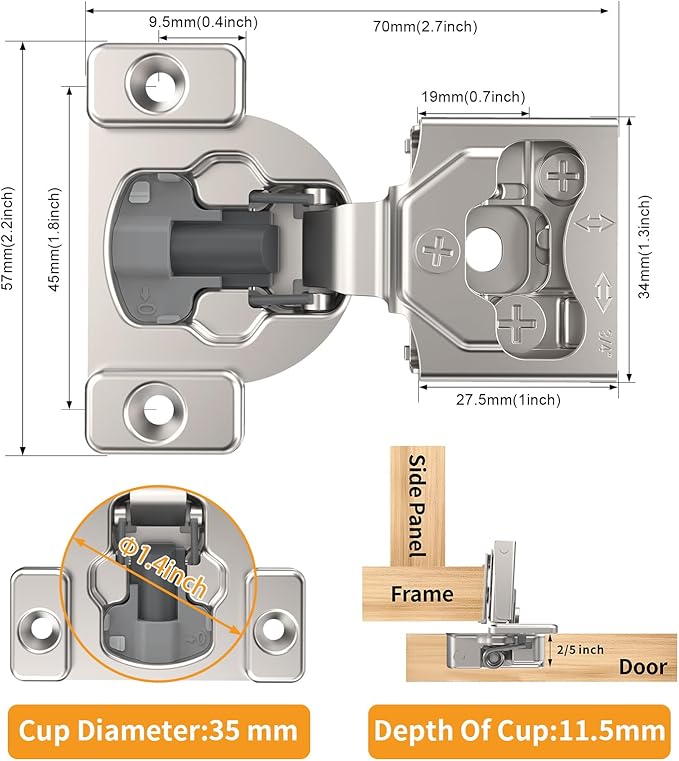 Chibery 50 Pack 3/4" 4D Concealed Hinges for Face Frame Door, Soft Close On/Off Switch, Self Closing, 105° Open Angle Concealed Stainless Steel Hinges for Framed Cabinet, Satin Nickel