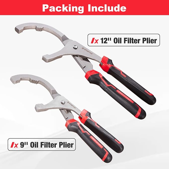 Spurtar Oil Filter Wrench Set, 9'' & 12'' Universal Oil Filter Removal Tool | Fits Filters 1-3/4" to 3-3/4" (44-95mm) Adjustable Oil Filter Plier for 4S Shop Auto Repair Mechanic Generator Small Engine