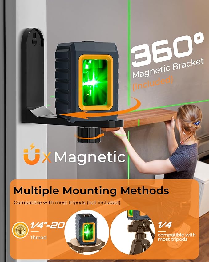 Cigman Line Laser, 100ft Self Leveling Laser Level with Magnetic Bracket, Green Laser Level for Picture Hanging, Home Renovation, DIY and Tile
