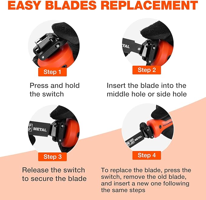 Valuemax 8-In-1 Multi-Blades Hand Saw, Quick-Change Mechanism Hacksaws with TPR Handle, Drywall/Jab/Pumpkin Carving Saw, CRV & Bimetal Blades, Handsaws for Wood, Metal, Plastic and Plywood