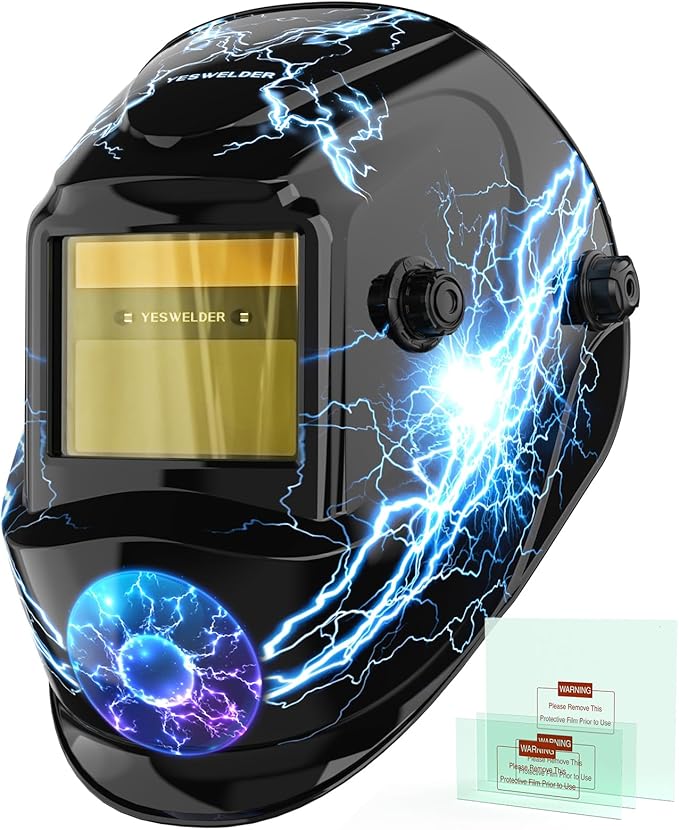 YESWELDER Auto Darkening Welding Helmet, Blue Light Blocking, 1/1/1/1 True Color Solar Powered Welding Hood with 2 Arc Sensors, Wide Shade 3.5/9-13 Welder Mask for TIG MIG ARC and Grind