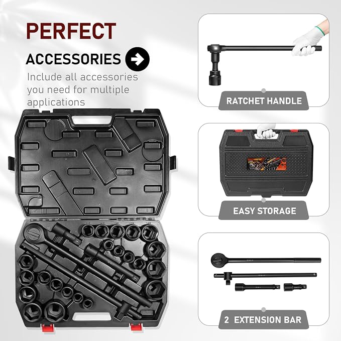27 PCS Master Impact Socket Set 3/4-Inch-Drive Jumbo Impact Socket Set,Standard SAE (7/8" to 2") and Metric (22 to 50 mm) Size Socket Set with Extension