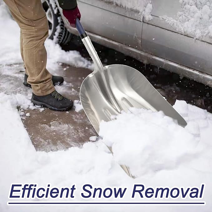Nohovu Aluminum Snow Shovel - Large Capacity Driveway Snow Removal Tool, Fiberglass D-Handle, 45 Inch Blade