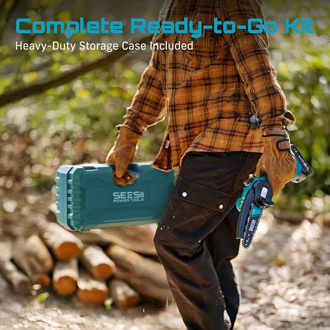 SEESII 6-Inch Mini Chainsaw Cordless with Oiler System | 2x2000mAh Batteries, Handheld Electric Chain Saw with Safety Lock, Battery Powered Chainsaw for Wood Tree Cutting, M6 Plus
