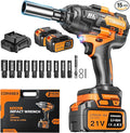 1/2" Cordless Impact Wrench | 1300N.m (960ft-lbs) | 2x4.0Ah Batteries - Longer Runtime | Fast Charger | Variable Speed Control | Brushless High Torque Impact Gun for Car/Mower/Pickup with Case