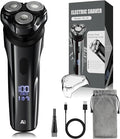 Electric Rechargeable Shaver for Men,Wet & Dry Electric Razor, IPX7 Waterproof Rotary Shaver for Men,4D Floating Head, LED Display,Type-C, Travel-Friendly,Black Silver