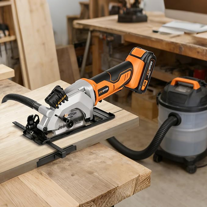 Circular Saw,4-1/2" Mini Circular Saw Cordless with 2.0A Battery, Power Saw with Laser Guide, 3400RPM, Maximum Cutting 1-11/16" at 90° and 1-1/8"at 45° for Wood, Soft Metal, Plastic