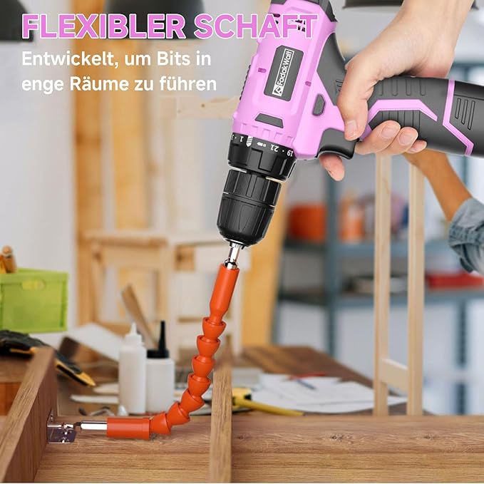 FADAKWALT Cordless Drill Set, 12V Power Drill Set with Battery and Charger, 3/8'' Keyless Chuck, 21+1 Torque Setting, 180 inch-lbs, Pink Electric Drill for Women's Garden DIY Projects（Pink)