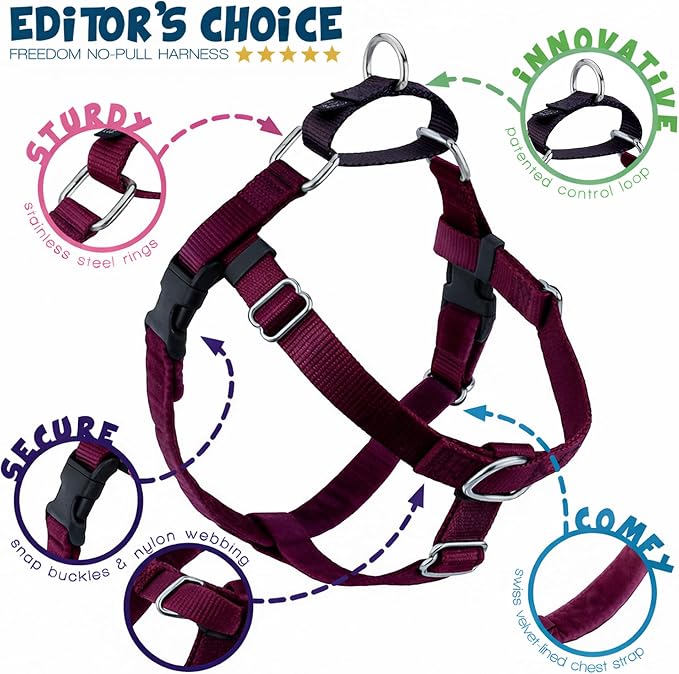 2 Hounds Design Freedom No Pull Dog Harness and Leash, 1" XXL, Burgundy | Promotes Easy Walking & Comfortable Control, Secure Fit, Adjustable Harness and Leash Set for XXL Sized Dogs, Made in USA