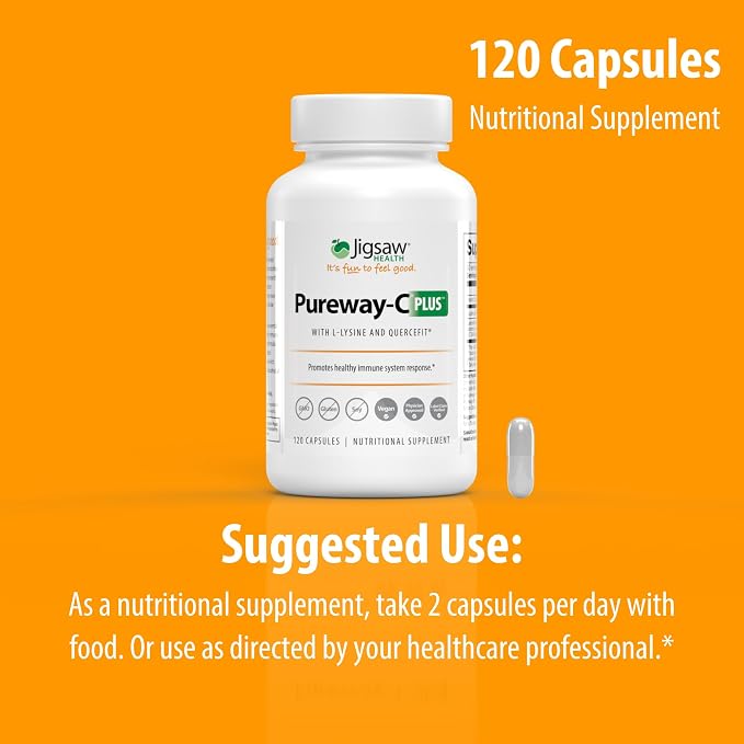 Jigsaw Health Pureway-C Plus | Vitamin C with L-Lysine and Quercetin | Promotes Healthy Immune System Response | 120 Capsules | 60 Servings