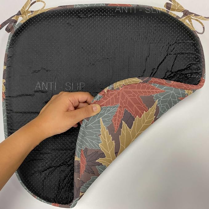 Lunarable Fall Leaves Chair Seating Cushion Set of 4, Large Leaf Silhouettes in Earth Tones, Anti-Slip Seat Padding for Kitchen & Patio, 16"x16", Paprika Multicolor
