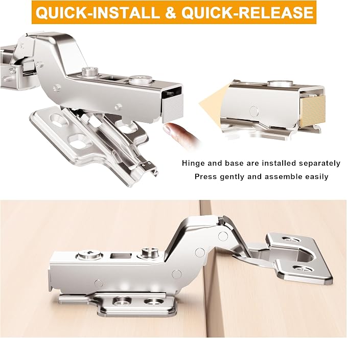 4pcs Professional Grade Inset Soft Close Cabinet Hinges, Frameless Concealed European Style with Four-Hole Clip-On Mounting Plate and Screws, Nickel Plated Finish