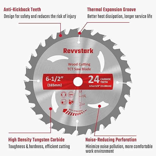Circular Saw Blade 6-1/2" 24T&60T, Carbide Tipped Teeth, TCT Saw Blades for Cutting Various Wood, Plastic and Composite Materials, 5/8" Arbor, Fit Dewalt Craftsman Ryobi Milwaukee