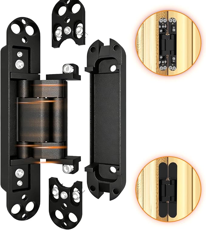 Hidden Door Hinge, 2 Pcs, Rotating Silent Design - Concealed Invisible Hinges Perfect for Invisible, Secret & Bookcase Doors, Ideal for DIY Carpenter, 3-Way Adjustable, Side Mount, 6in