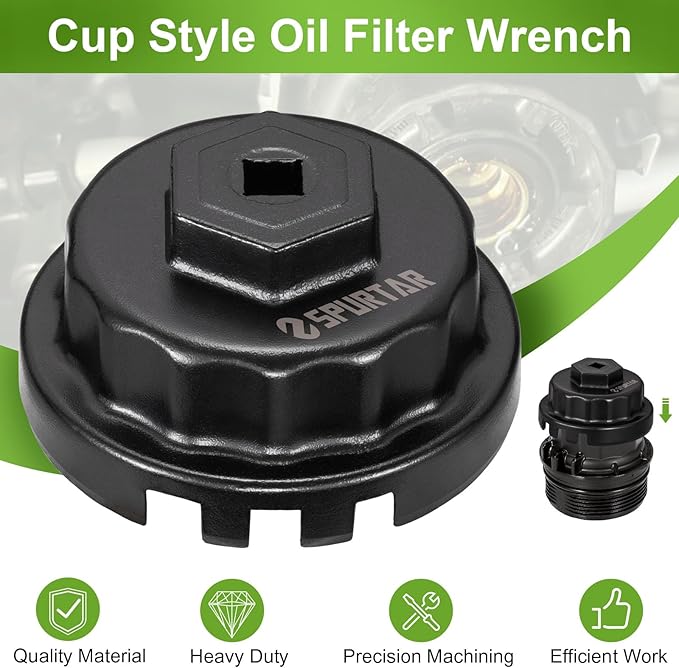 Spurtar Oil Filter Wrench for Toyota Cap Style Oil Filter Removal Tool 64mm for Lexus, Camry, 4 Runner, RAV4, Tundra, Tacoma, Highlander, Sienna, Sequoia, Avaion, Venza 2.5-5.7L Engine