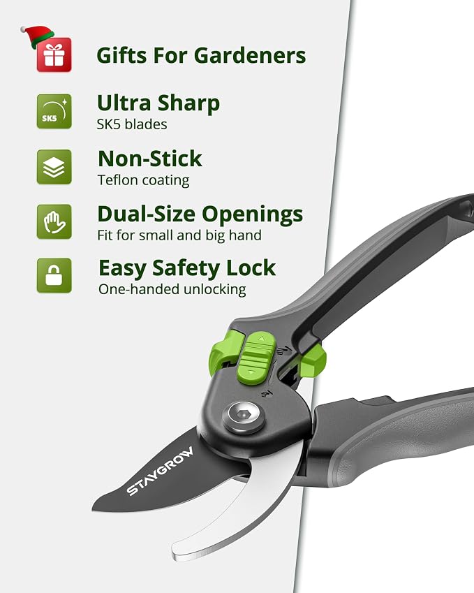 Gardening Scissors, Sharp Plant Trimming Scissors for Precise Cuts, Stainless Steel Pruning Shears Bonsai Clippers, 8.5" Bypass Garden Clippers and 6.5" Curved Garden Shears 2 Pack