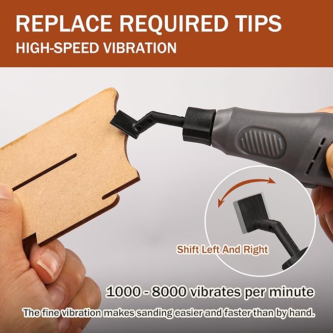 Cordless Pen Sander, Variable Speed and USB Charging with LED Light, Multi-Purpose Power Tool for Sanding, Polishing, Finishing, DIY Crafts
