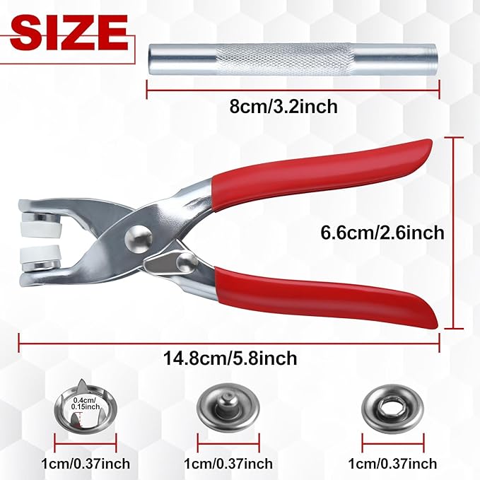 LEONTOOL Grommet Eyelet Pliers Kit 200 Sets Fabric Snaps Clothing Snaps Fasteners Kit 10mm Metal Snaps Buttons with Fastener Pliers Press Tool and Storage Box for Fabric Leather Belt Shoes Clothes
