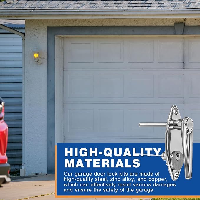 MorningRo 2 Sets Garage Door Lock Kit Universal L-Handle Lock with Inside Side Latch Keys Garage Door Repair Parts Replacement Hardware Kit for Home Improvement