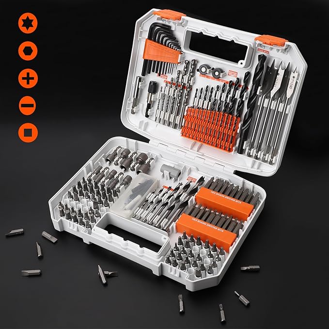 COMOWARE 200Pcs Drill Bit Set & Screwdriver Bit Set - HSS/CR-V 1/4" Multi-Purpose Bits in Transparent Storage Case, Impact Driver Accessories for DIY Projects, Home Repairs, Professional Use