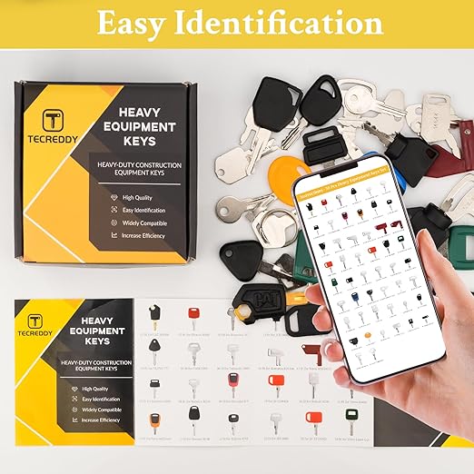 50 Heavy Equipment Keys Master Set, Construction Machine Keys Set for Caterpillar Cat John Deere Komatsu Volvo Bobcat Kubota JCB Case New Holland Hitachi Hyster Yanmar Takeuchi