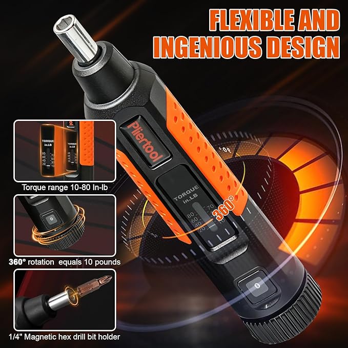 13Pcs Preset Torque Screwdriver Wrench Driver Set 10-80 Inch Pound | 1/4” Drive Torque Wrench Screwdriver Set with S2 Bits for Maintenance, Tools, Bike Repairing and Mounting