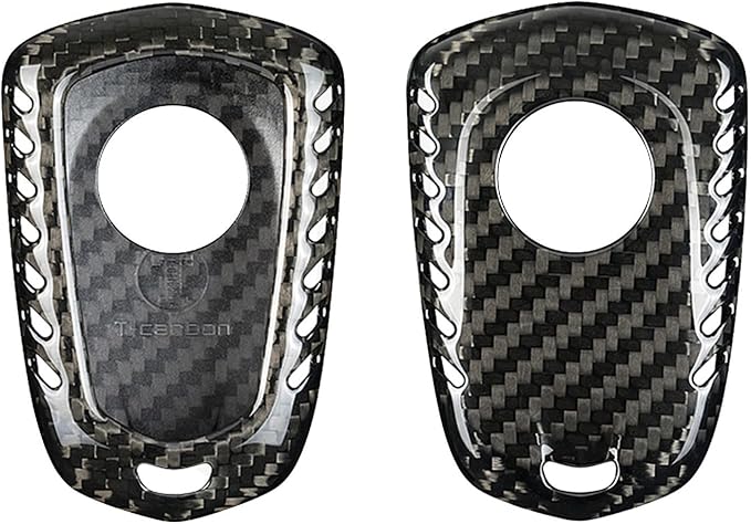 Genuine Carbon Fiber Key Fob Cover for Cadillac ATS Coupe ATS-L ATS-V CT6 CTS CTS-V Escalade ESV SRX XT4 XT5 XT6 XTS Smart Car Remote Key Fob Case for Men Women - for Round Logo Back - Black