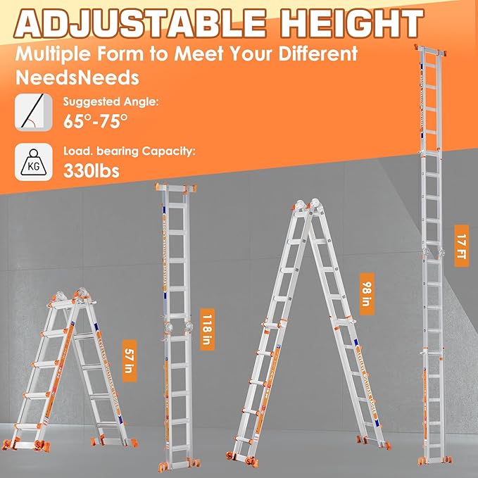 LEVELEVE Telescoping A Frame Ladder, 22FT Multi Position Ladder with Stabilizer Bar & Wheels,330 lbs Security Load for Stairs Home Indoor Outdoor Roof