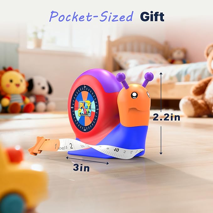 8ft Kids Tape Measure, STEM Educational Tool with Level, Protractor and Eraser, Retractable Snail Shaped Measuring Tapes, Child-Safe Stocking Stuffers Gift for Boys & Girls 3+, Double Blue