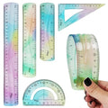5 Pcs Flexible Rulers, 6inch 8inch 12inch Bendable Straight Ruler Triangle Ruler Protractor Soft Shatterproof Plastic Flexible Rulers with Centimeter and Inch Scales for School Classroom Office Home