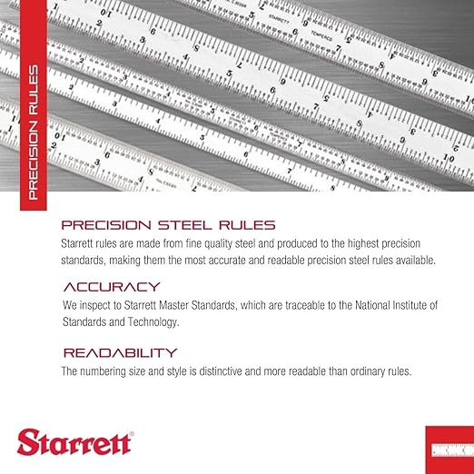 Starrett Spring Tempered Steel Rule with Satin Chrome Finish, Quick Reading and Millimeter Graduation - 1000mm Length, 35 Graduation Type, 1.2mm Thickness - C635-1000