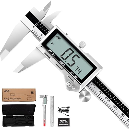 Rechargeable Caliper 8 inch, Stainless Steel Vernier Micrometer Measuring Tool with Large LCD Display