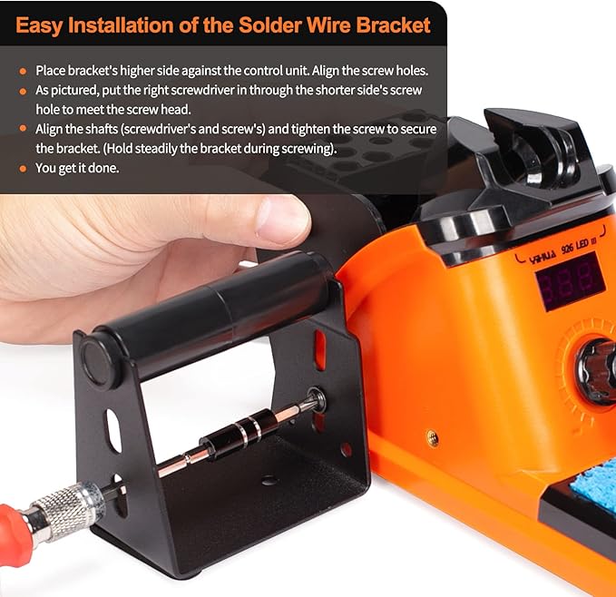 YIHUA 926 III 60W LED Display Soldering Iron Station Kit w 2 Helping Hands, 6 Extra Iron Tips, Roll of Lead-Free Solder, Solder Sucker, S/S Tweezers, °C/ºF Conversion, Auto Sleep & Calibration Support