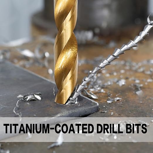 99 Pcs Drill Bit Set(1/16“-3/8”), 135° Tip Titanium Coated High Speed Steel, Twist Drill Bit Kit for Iron, Aluminum Alloy, Copper, Wood, Plastic, with Hard Storage