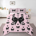 Feelyou Cute Pink Bow Comforter Set All Season Girly Bow Bedding Set with 2 Pillow Cases Love Hearts Bowknot Microfiber Kids Full Bedclothes Bedroom Decor Duvet Quilt Breathable Soft Lightweight