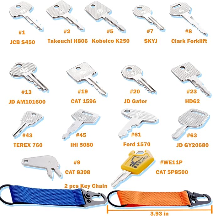 Heavy Equipment Key Set, Construction Keys,Construction Equipment Multi Keys fit Common Major Equipment Manufactures Forlift Excavator Tractor Lodaer