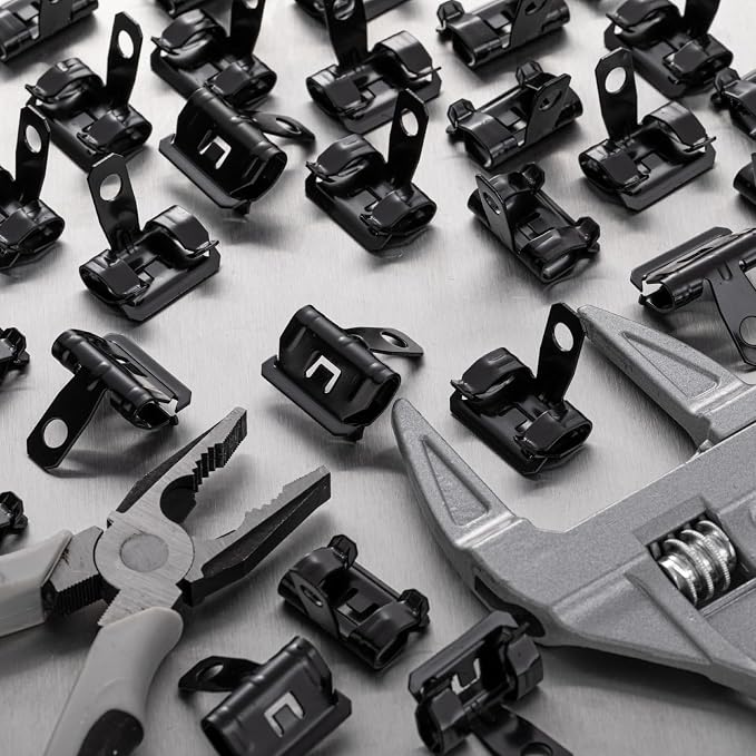 Hicarer 50 Pcs Hammer-On Flange Clip Side Mount 1/8-1/4 Inch Beam Clamp with Hole Cable Clip for Flanges Spring Steel