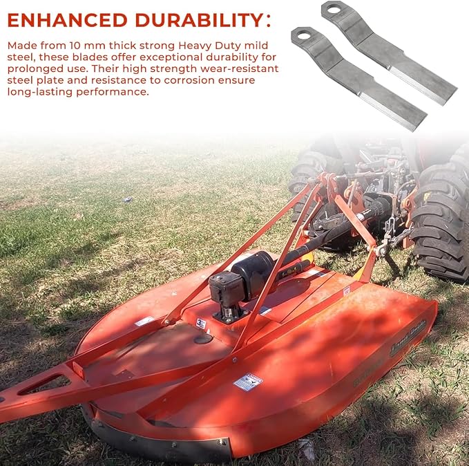 MOTOQUEEN Heavy Duty Replacement Bush Hog Rotary Grass Cutter Blades Mower Blade 10mm Mild Steel for Mower King Skidsteer 2-3/8" x 14" x 3/8" Rotary Replacement Blades for Brush Mowers (2 Blade Set)